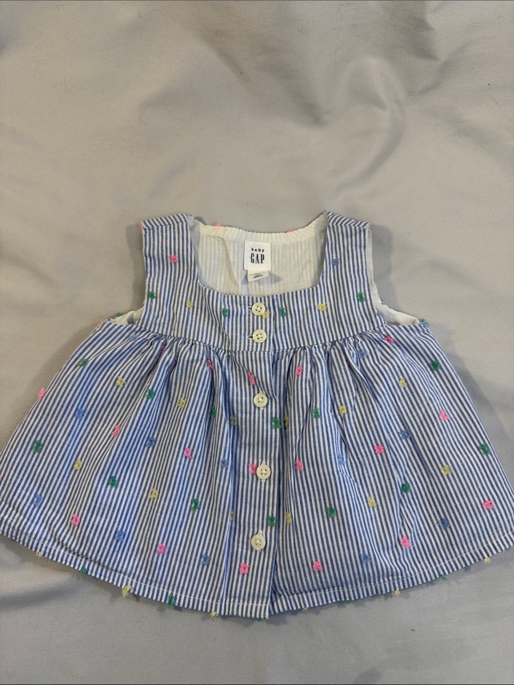 GAP LIKE NEW Blue & White Striped Embroidered Baby Dress Top